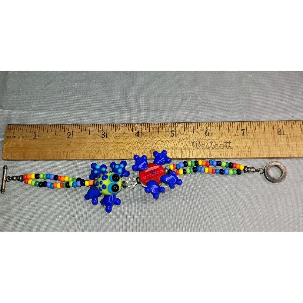 Multicolor Plastic Beaded Bracelet with Animal Frog Dangle Charm Toggle Closure